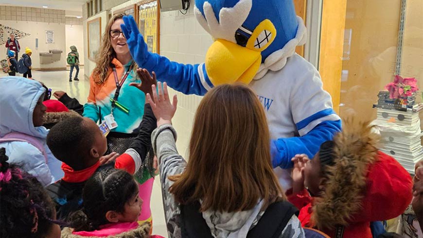 Photo Of Forest View Elementary Mascot Visiting The Kids