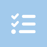 White list icon over light blue background