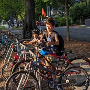 Photo of Mary B.'s children on their bikes